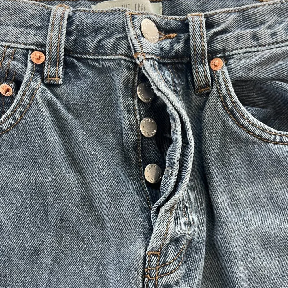 We The Free Medium Wash Cotton Wide Leg Button Fly High Waist Jeans | Size 26